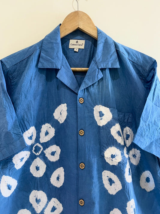 Blue Shibori Hand Dyed Cotton Shirt