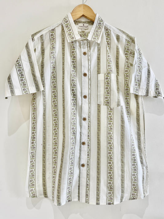 White Cotton Printed Half Sleeve Shirt