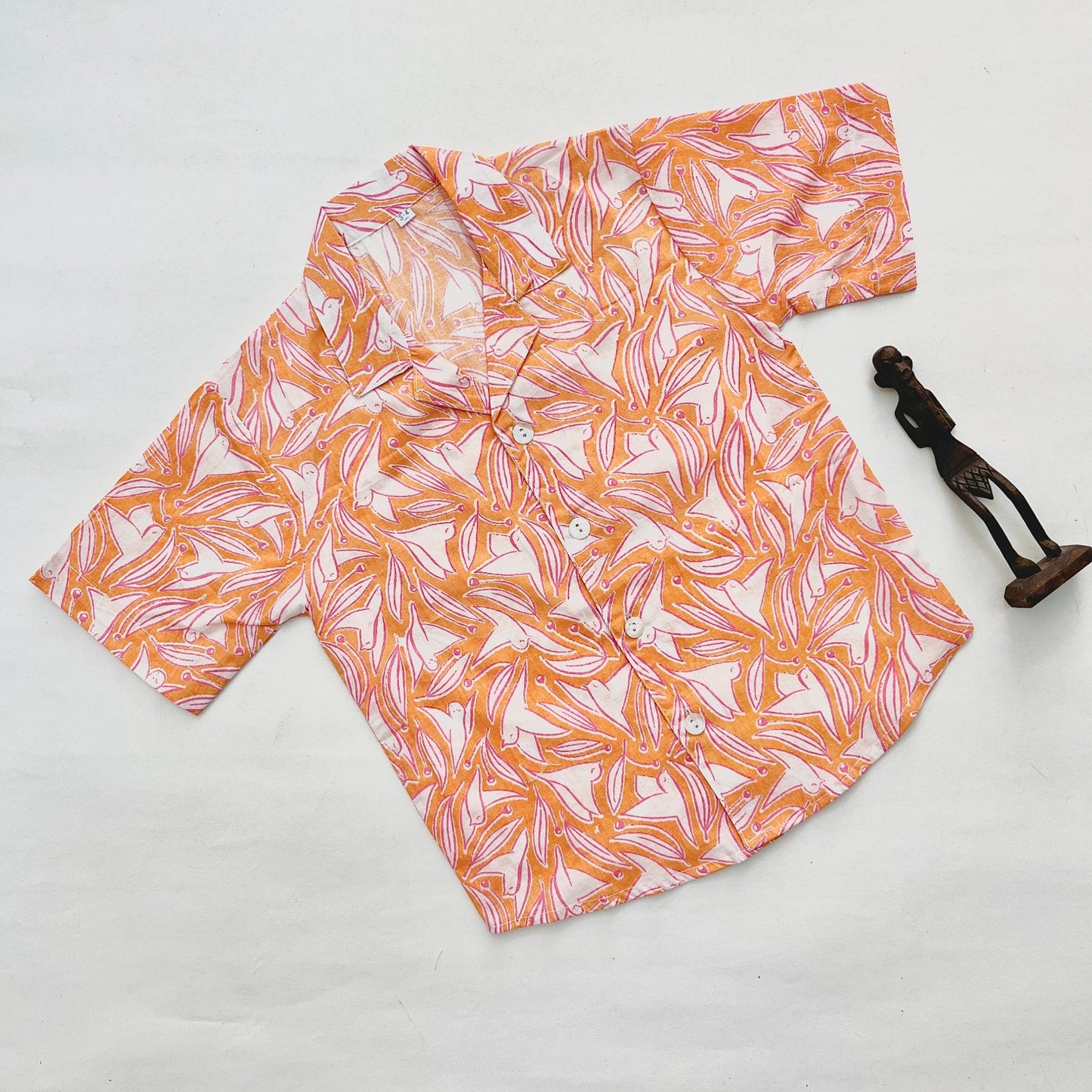 Orange Bird Cotton Printed Boys Shirt (0-8 Yrs)