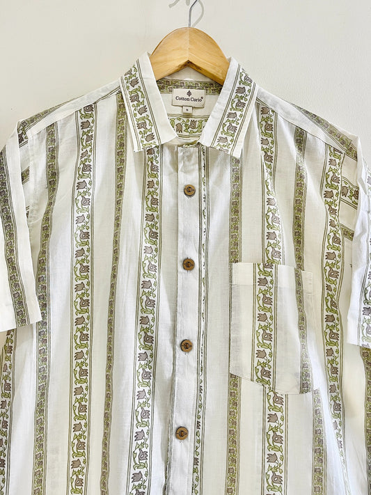 White Cotton Printed Half Sleeve Shirt