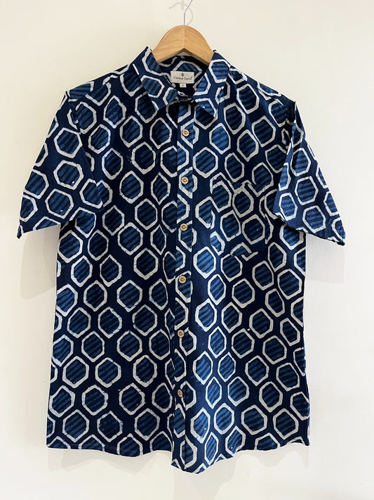 Indigo Cotton Printed Half Sleeve Shirt