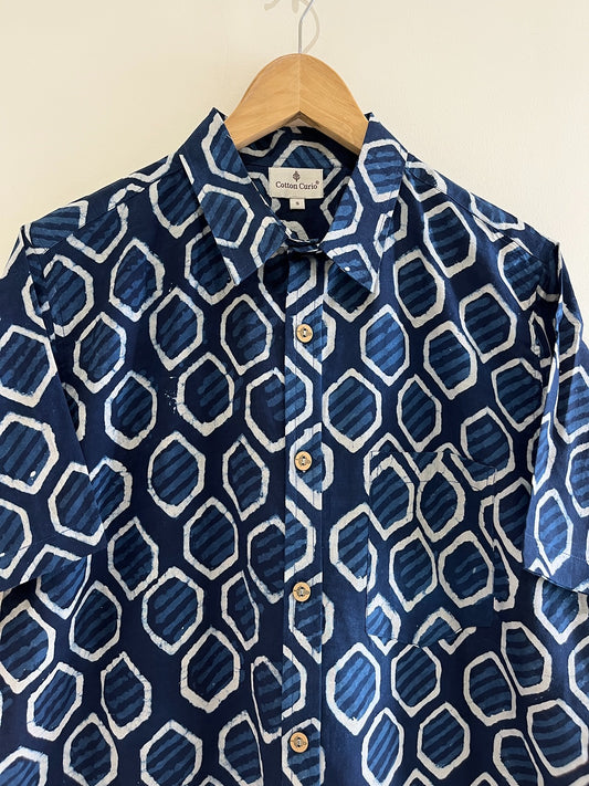 Indigo Cotton Printed Half Sleeve Shirt