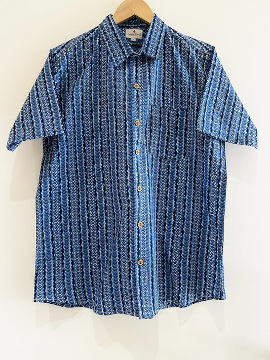 Blue Cotton Printed Half Sleeve Shirt