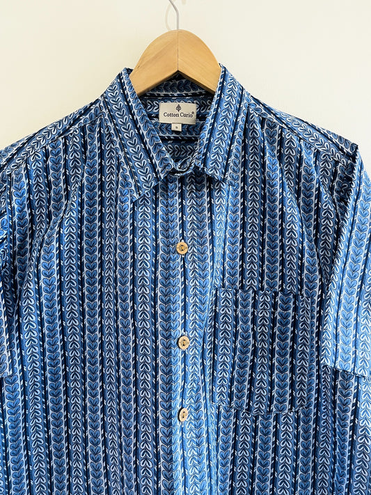 Blue Cotton Printed Half Sleeve Shirt