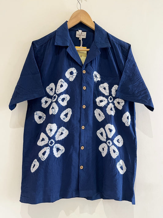 Indigo Shibori Hand Dyed Cotton Shirt