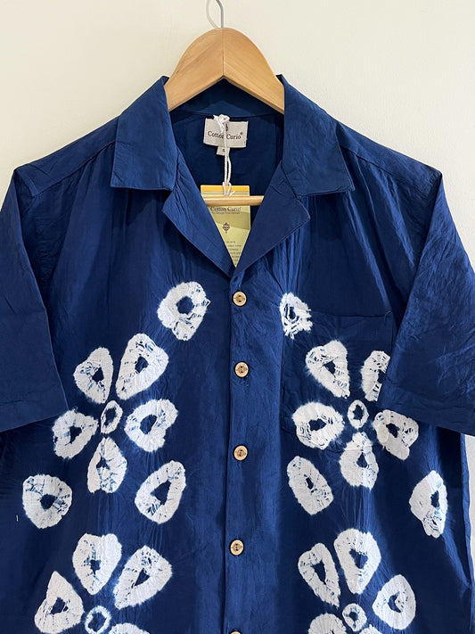 Indigo Shibori Hand Dyed Cotton Shirt