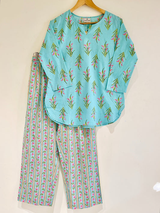 Turquoise Printed Co-Ord Set