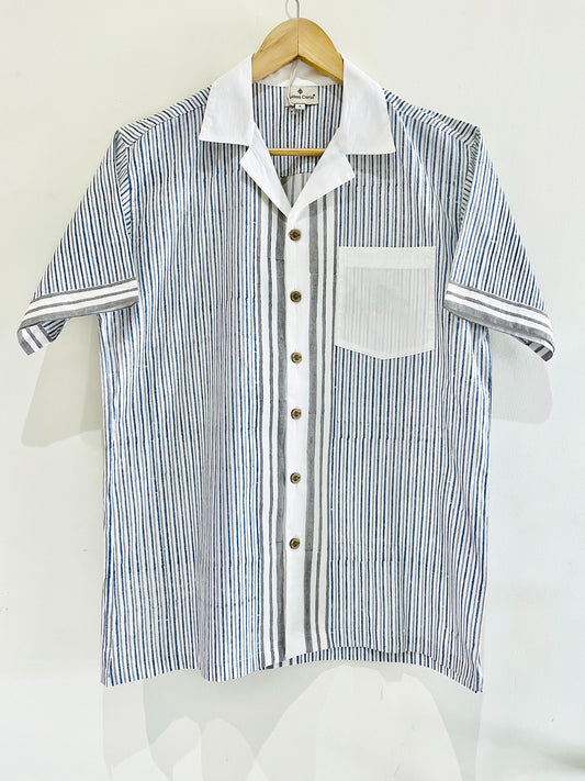 Stripes Block Printed Organic Cotton Shirt