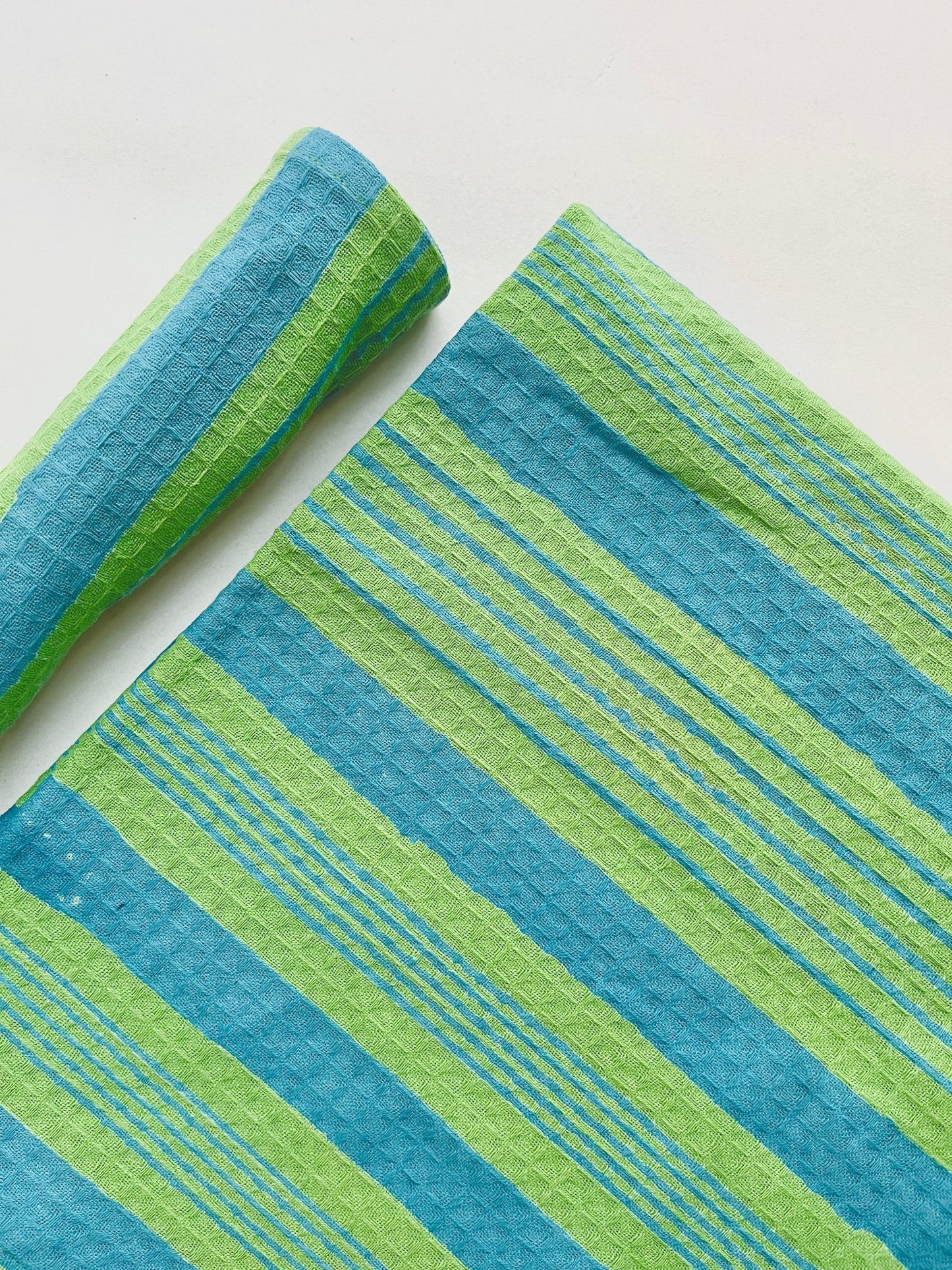 Green Printed waffle Bath Towels- Set Of 2