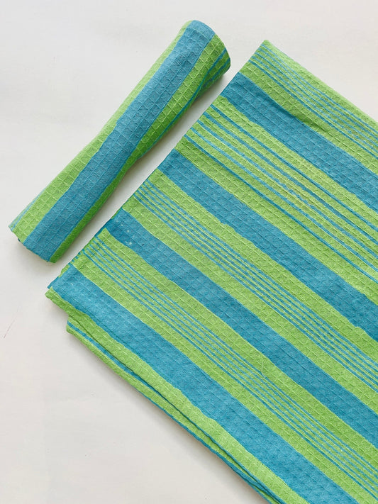 Green Printed waffle Bath Towels- Set Of 2