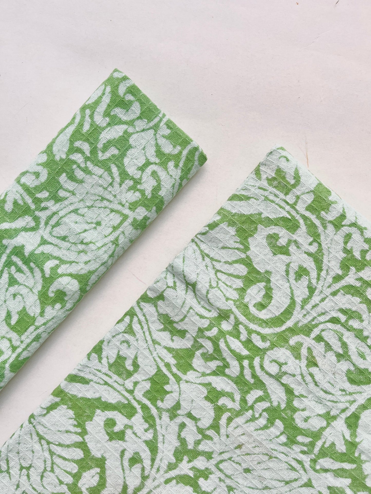 Green Printed waffle Bath Towels- Set Of 2