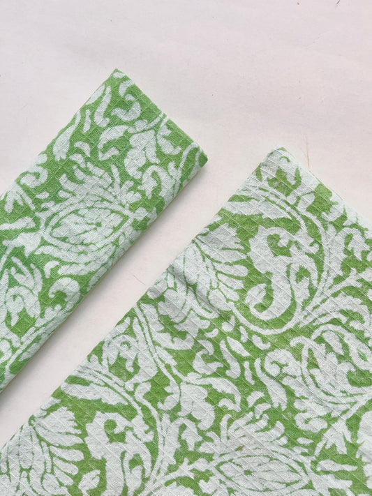 Green Printed waffle Bath Towels- Set Of 2