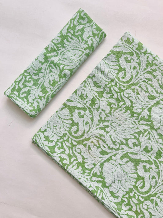 Green Printed waffle Bath Towels- Set Of 2