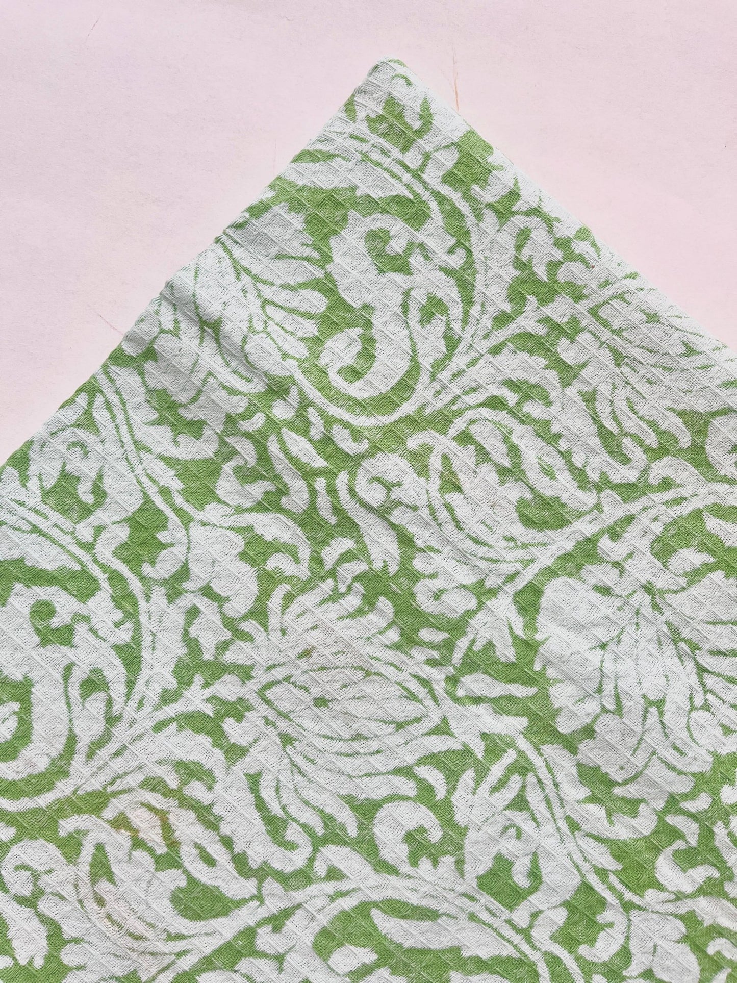 Green Printed waffle Bath Towels- Set Of 2