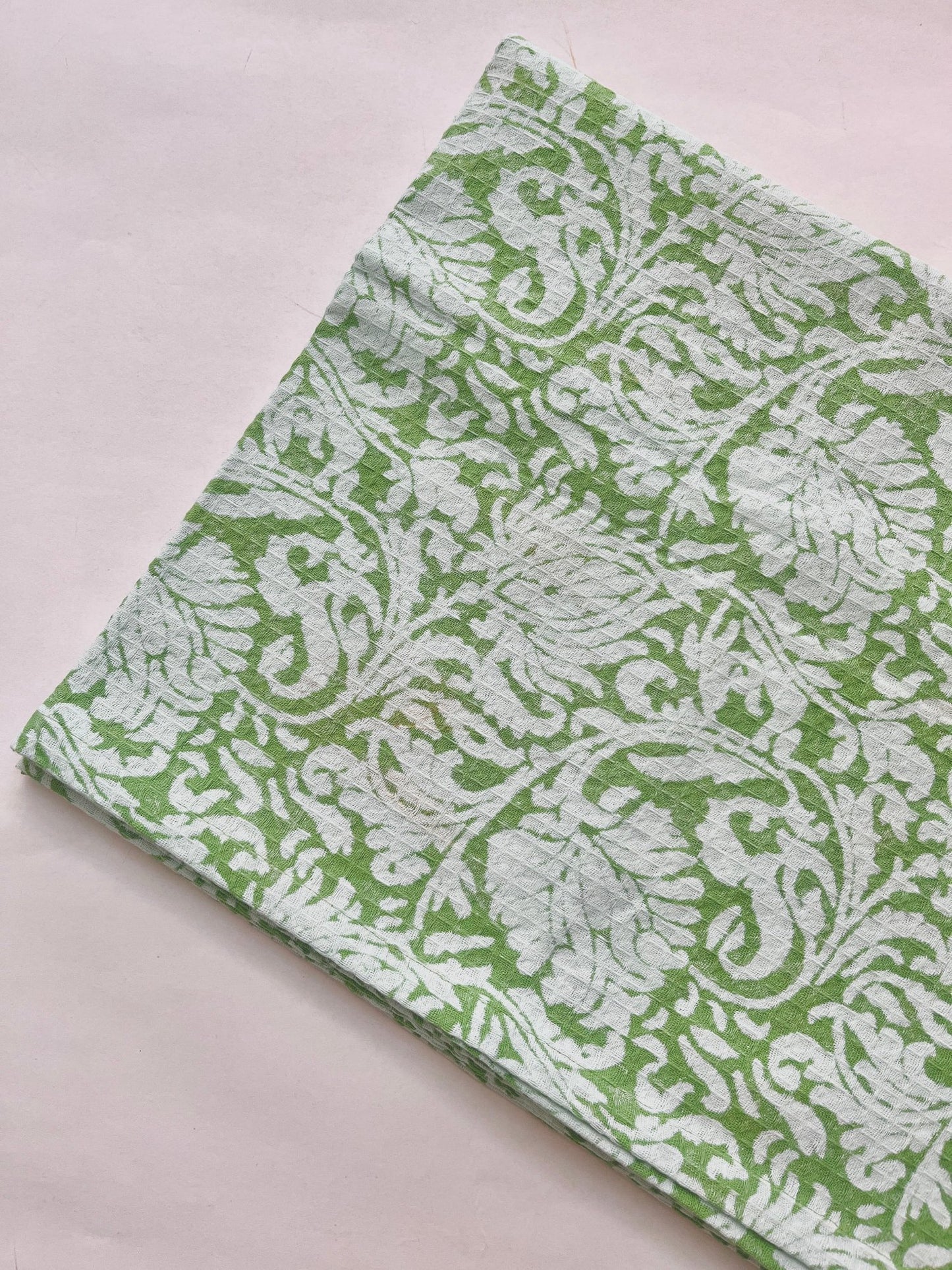 Green Printed waffle Bath Towels- Set Of 2