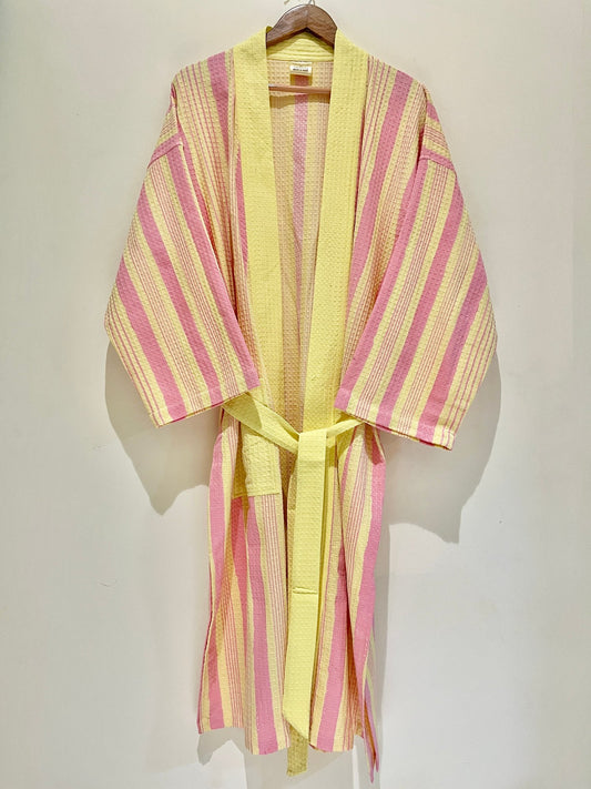 Yellow Stripe Printed Bath Robe