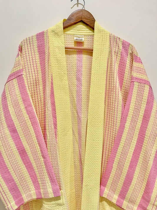 Yellow Stripe Printed Bath Robe