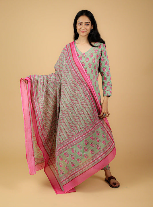 Cotton Printed Kurta Pant Set(No Dupatta)